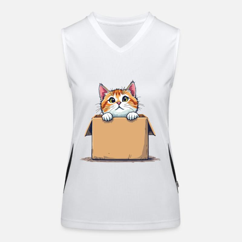 Katze Sitzt Im Karton Paket Lustig Humor Typisch Funktionelles Kontrast-Tank Top für Frauen