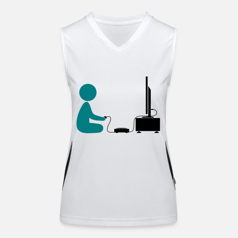 A boy plays with his games console Women's Functional Contrast Tank Top