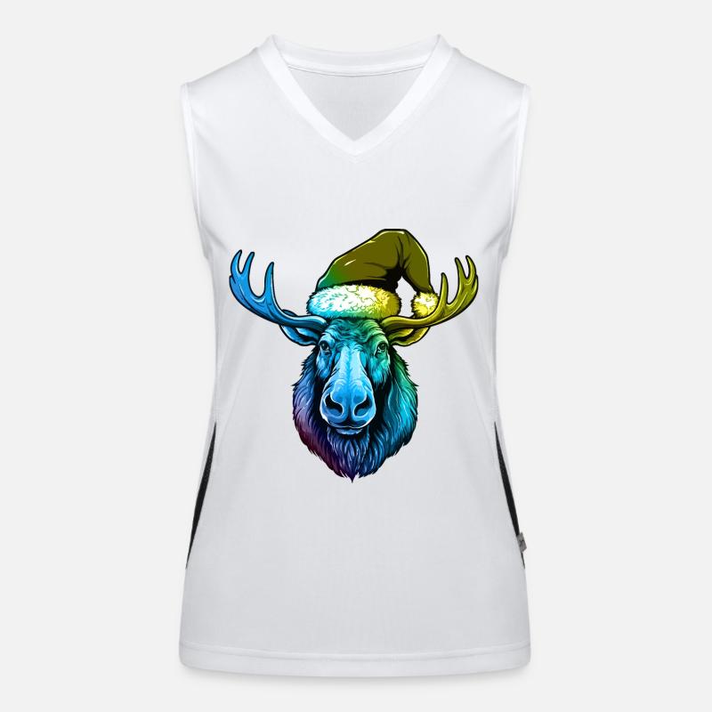 Elch Kopf Weihnachten Portät Bunt Funktionelles Kontrast-Tank Top für Frauen