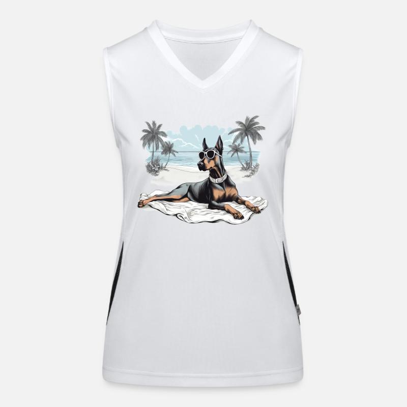 Doberman with sunglasses at the beach Women's Functional Contrast Tank Top