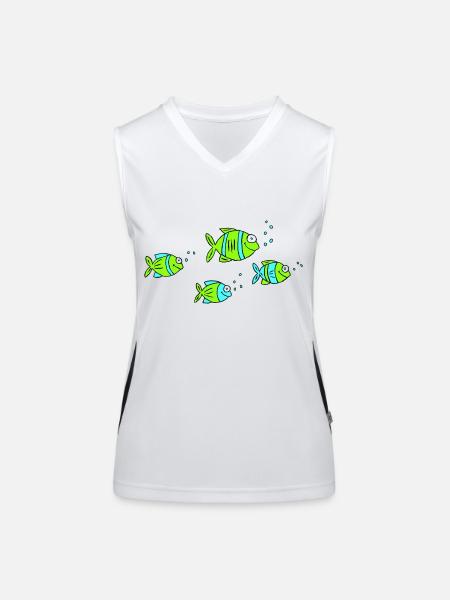 Fish Water Sea Graffiti Children's Drawing Nature - Women's Functional Contrast Tank Top - white/black - Front