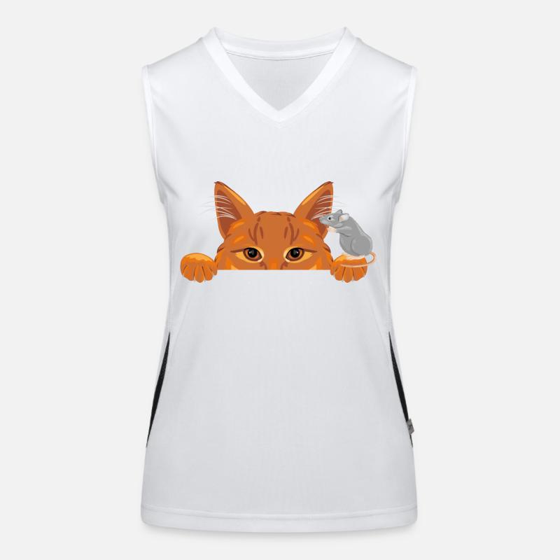 Mouse tells secrets to a ginger cat Women's Functional Contrast Tank Top