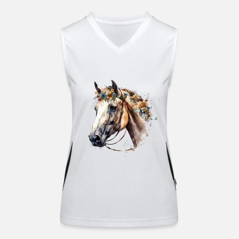 Weißes Pferd mit zarten Blumen - Boho Look Funktionelles Kontrast-Tank Top für Frauen