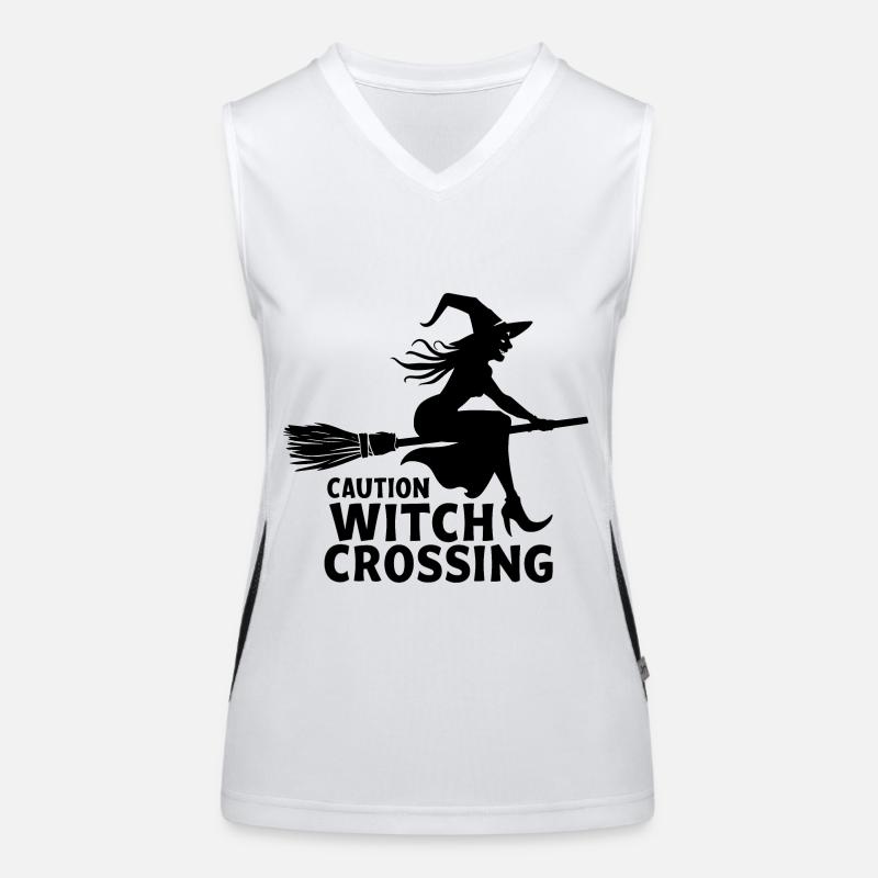 Hexe Hexenbesen Spruch Caution Witch Crossing Funktionelles Kontrast-Tank Top für Frauen