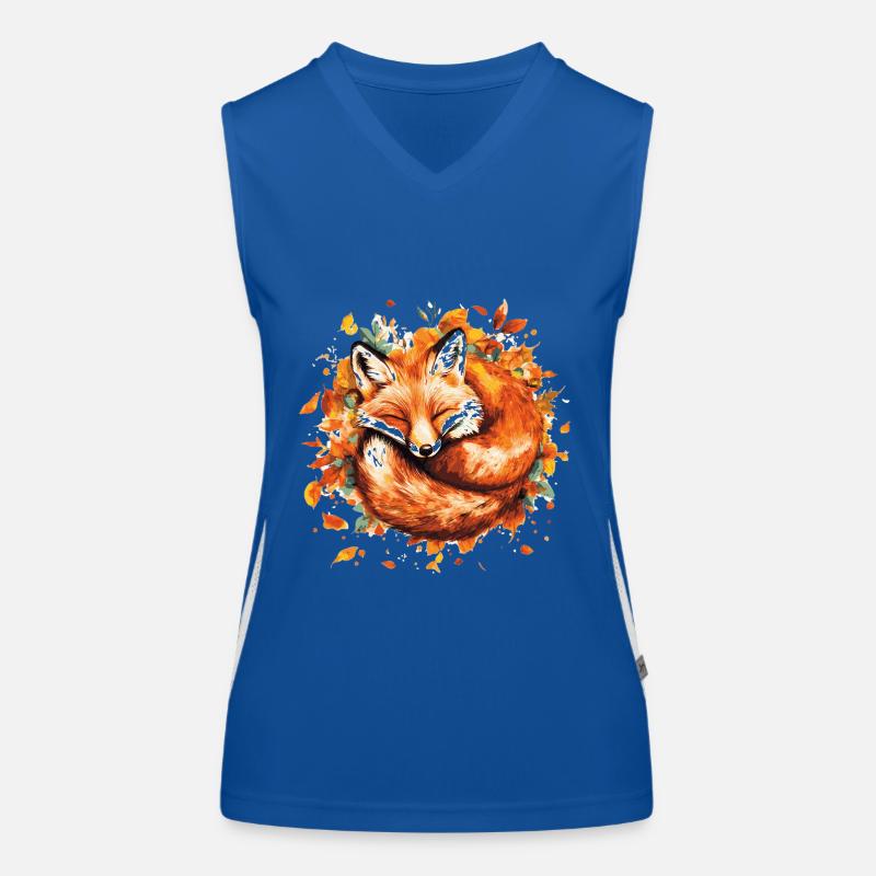Fox sleeping in autumn leaves Women's Functional Contrast Tank Top