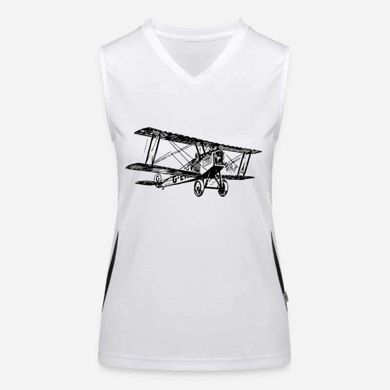 Doppeldecker Flugzeug schwarz weiß Geschenkidee Funktionelles Kontrast-Tank Top für Frauen