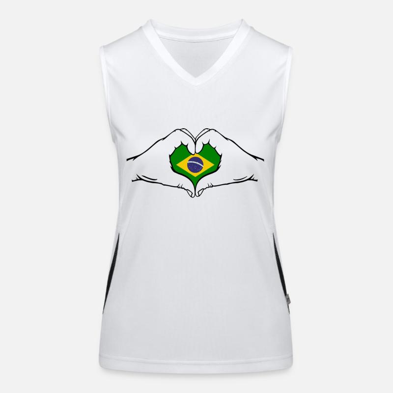 Brazil Flag Hands Heart Shape Women's Functional Contrast Tank Top