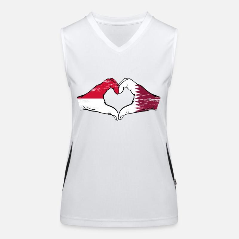 Drapeau Monaco Qatar main coeur Utilisé Débardeur respirant contrasté Femme