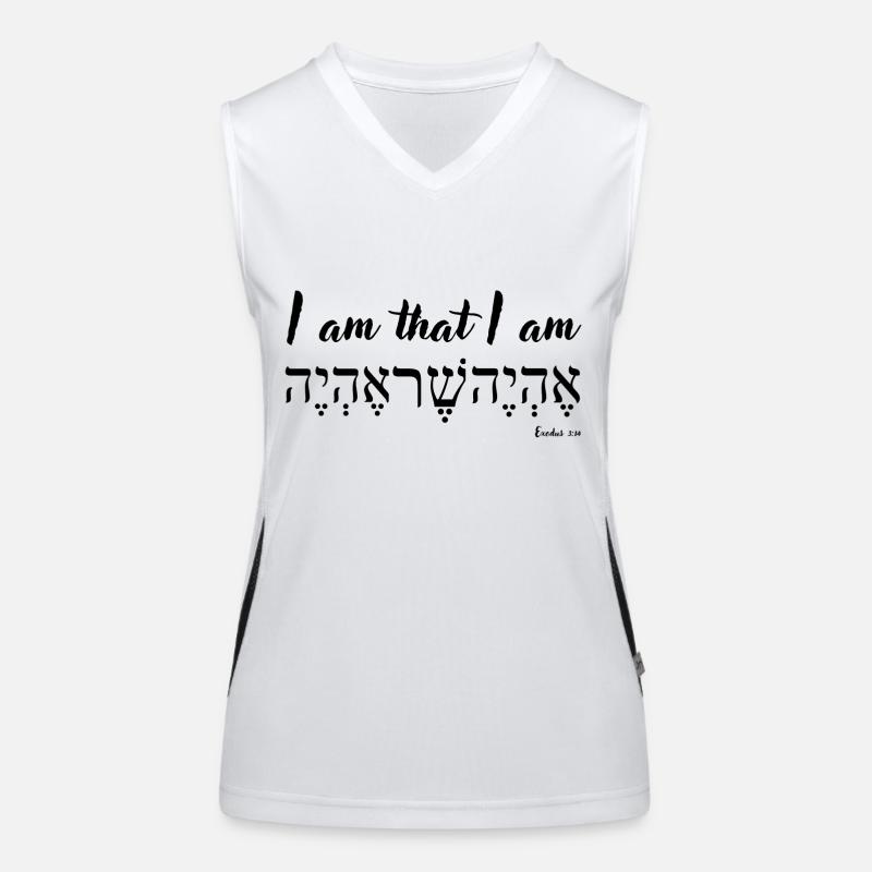 Ich bin, der ich bin, Englisch und Hebräisch, 2. Mose 3,14 Funktionelles Kontrast-Tank Top für Frauen