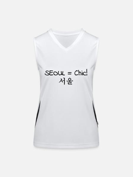 Séoul est Chic - Corée - Corée du Sud - Hangul design - Débardeur respirant contrasté Femme - blanc/noir - Devant