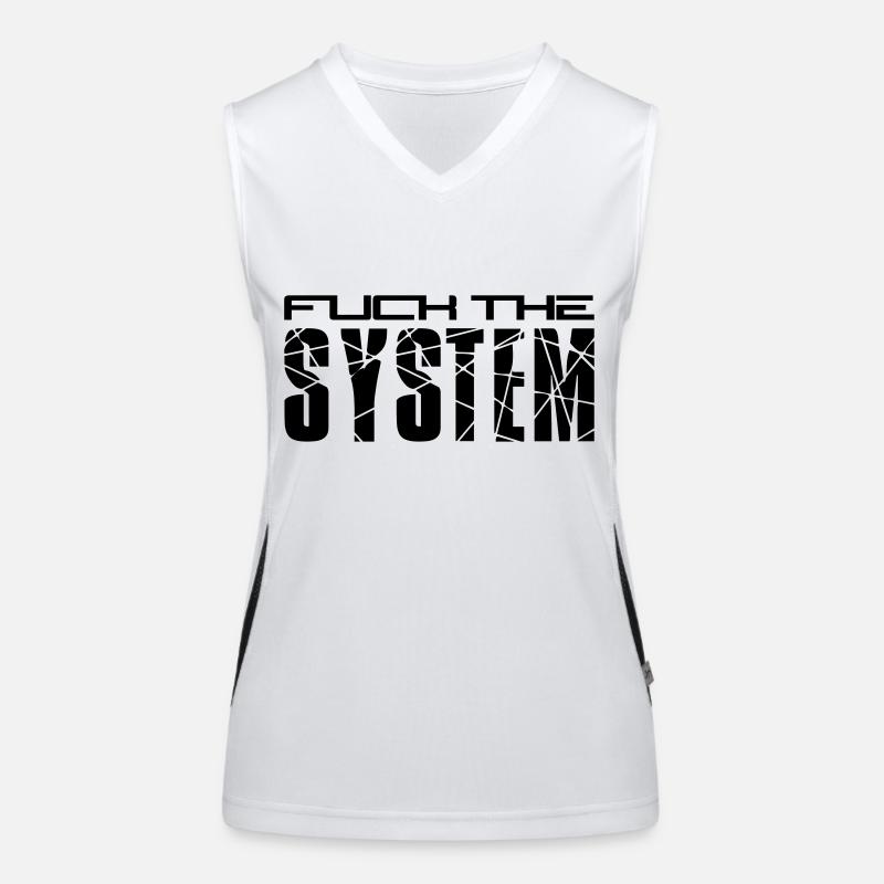 fuck the system text logo design saying anarchy p Women's Functional Contrast Tank Top