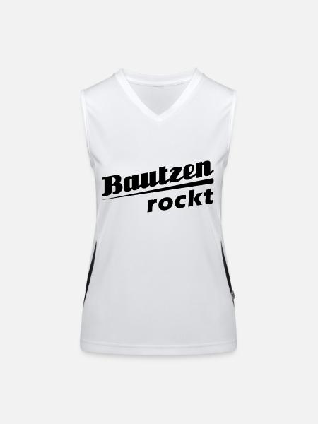 Bautzen rockt - Textdesign mit Stadtnamen - Funktionelles Kontrast-Tank Top für Frauen - Weiß/Schwarz - Vorne
