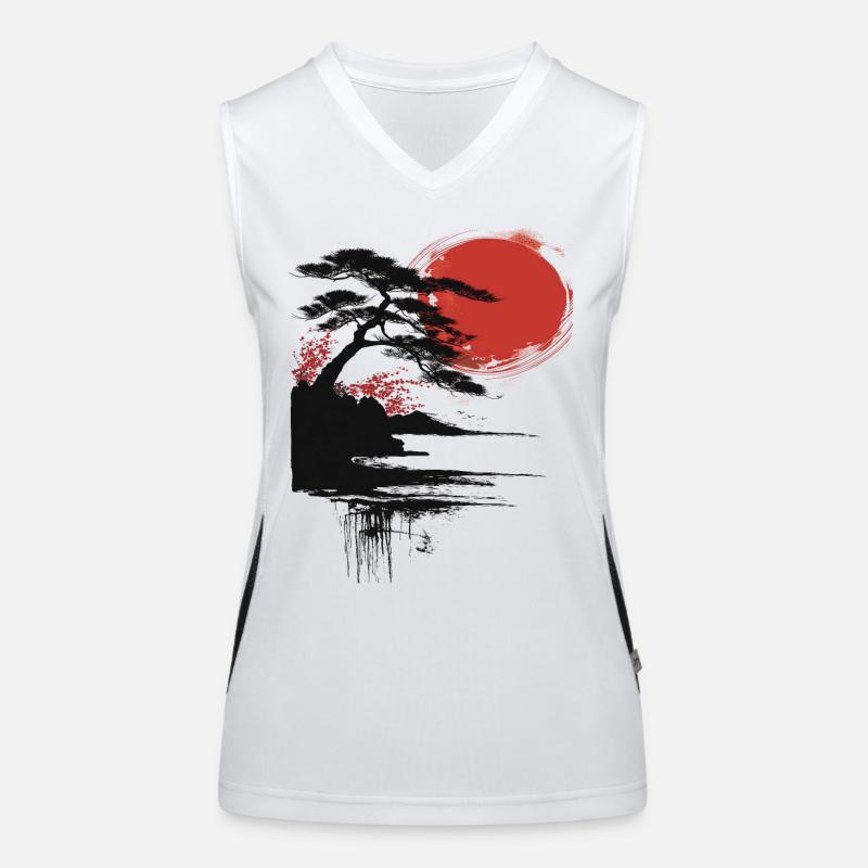 Japan Landscape Red Moon Buddhism Aesthetic Women's Functional Contrast Tank Top