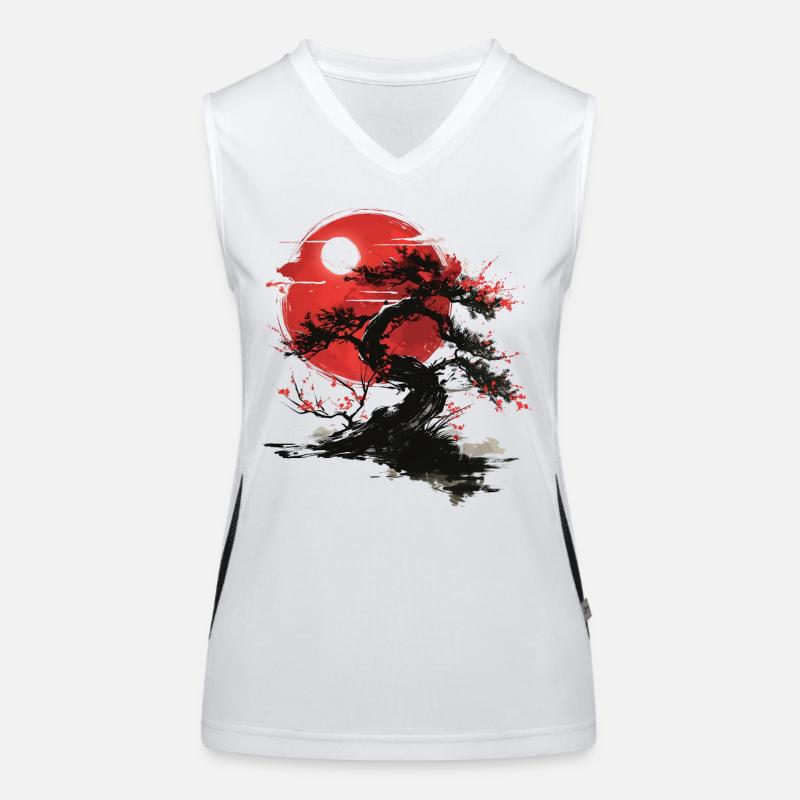 Japanese Tree Buddhism Red Moon Aesthetic Bonsai Women's Functional Contrast Tank Top