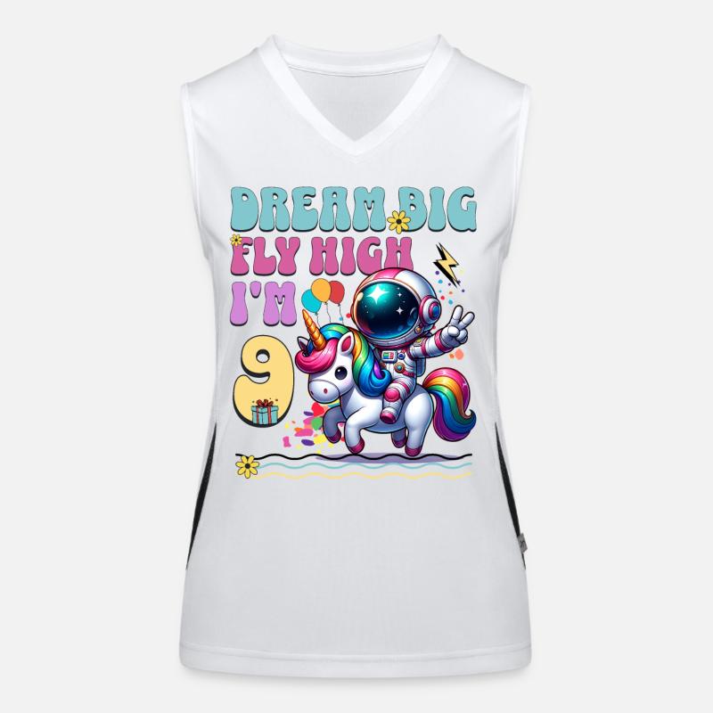 Astronaut Einhorn 9. Geburtstag Funktionelles Kontrast-Tank Top für Frauen