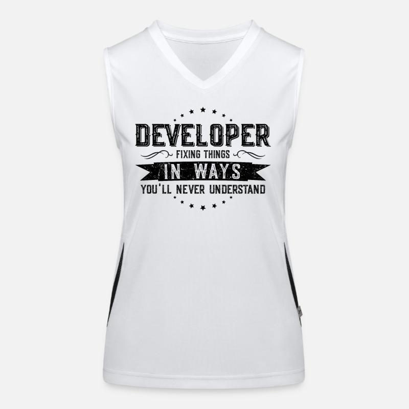 Developer Colleagues Gift Profession Saying Funny Women's Functional Contrast Tank Top