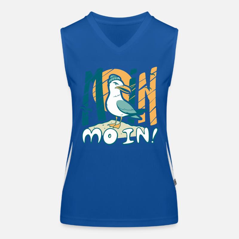 Moin Möwe in Mütze Ostsee und Nordsee Sprüche Funktionelles Kontrast-Tank Top für Frauen