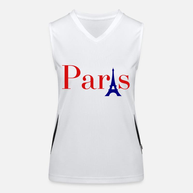 Roter Text in Paris mit blauem Eiffelturm Funktionelles Kontrast-Tank Top für Frauen