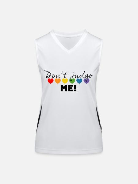 Regenbogenherzchen dont judge me schwarz - Funktionelles Kontrast-Tank Top für Frauen - Weiß/Schwarz - Vorne
