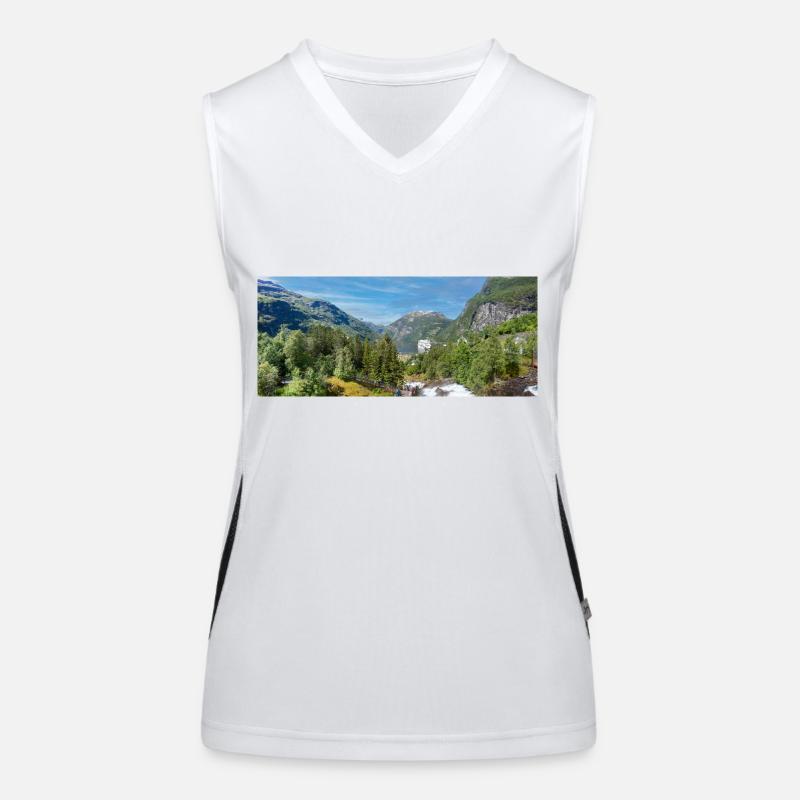 Geiranger panorama Storseterfossen Norwegen Funktionelles Kontrast-Tank Top für Frauen