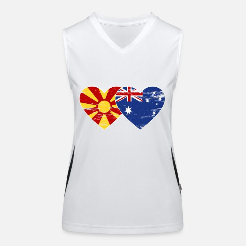 Macedonia Australia Flag Heart Used Women's Functional Contrast Tank Top
