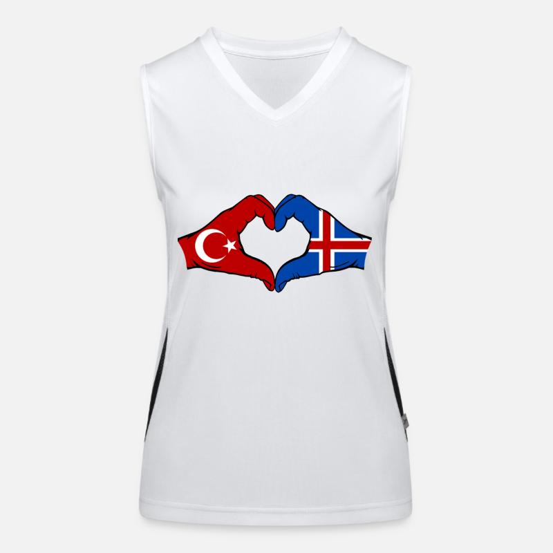 Türkei Island Flagge Hände Herzform Funktionelles Kontrast-Tank Top für Frauen