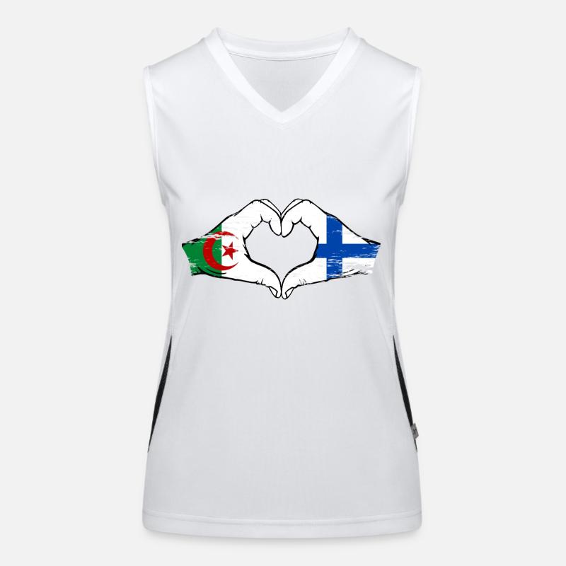 Algeria Finland flag hands heart shape used Women's Functional Contrast Tank Top