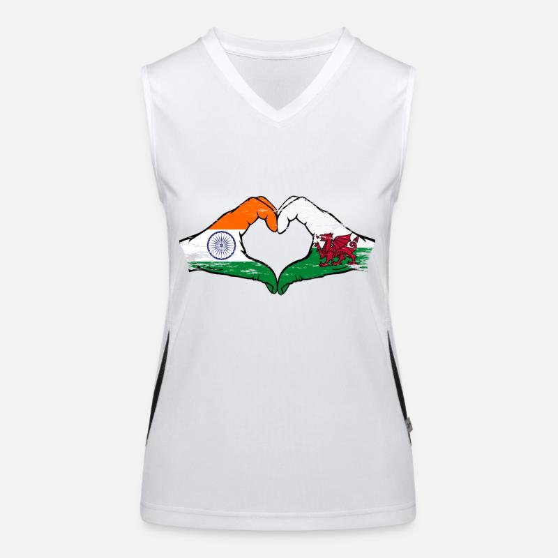 Drapeau de l’Inde Pays de Galles mains forme de coeur utilisé Débardeur respirant contrasté Femme