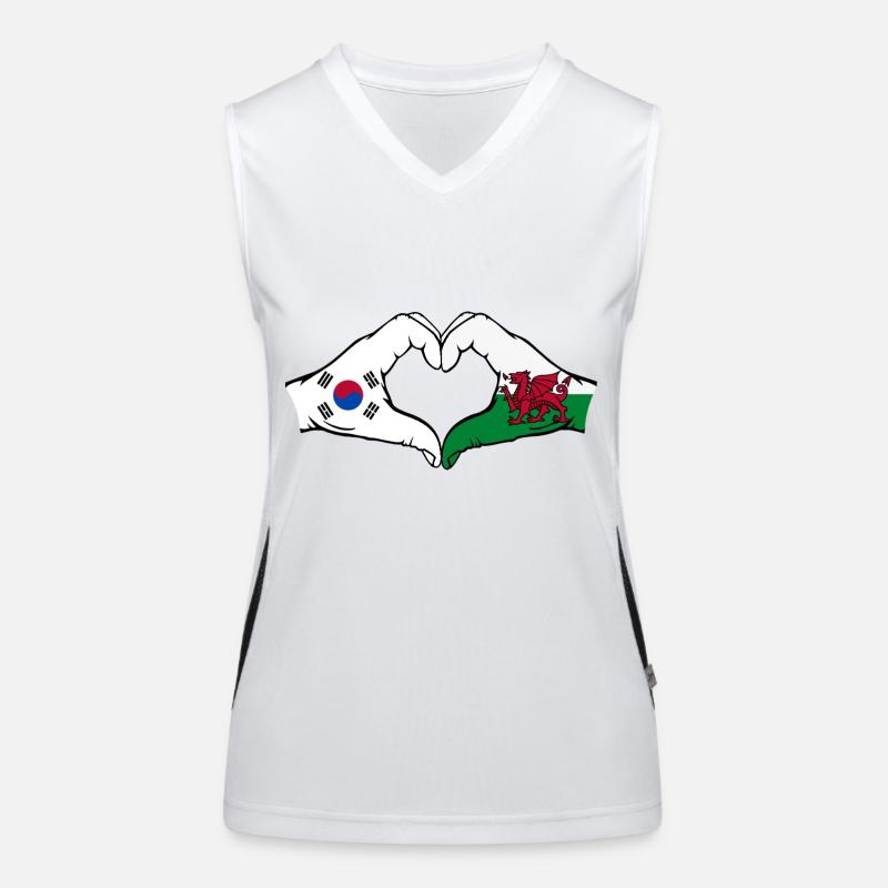 Corée du Sud Pays de Galles Drapeau Mains Coeur Forme Débardeur respirant contrasté Femme