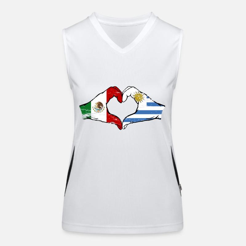 Mexique Uruguay drapeau mains forme de coeur utilisé Débardeur respirant contrasté Femme