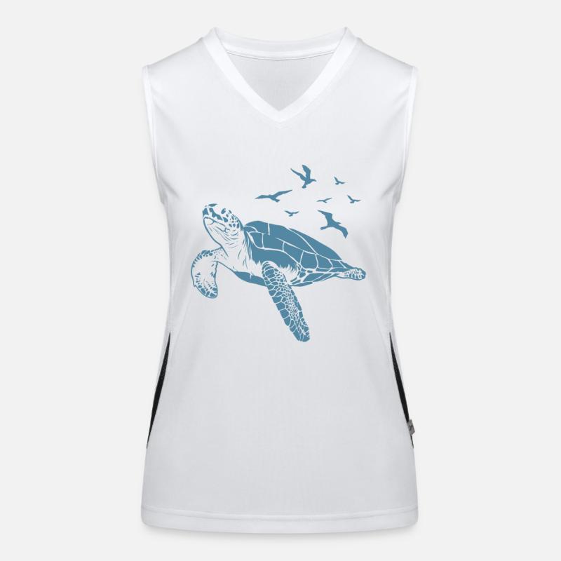 Turtle in the water with birds in the sky Women's Functional Contrast Tank Top