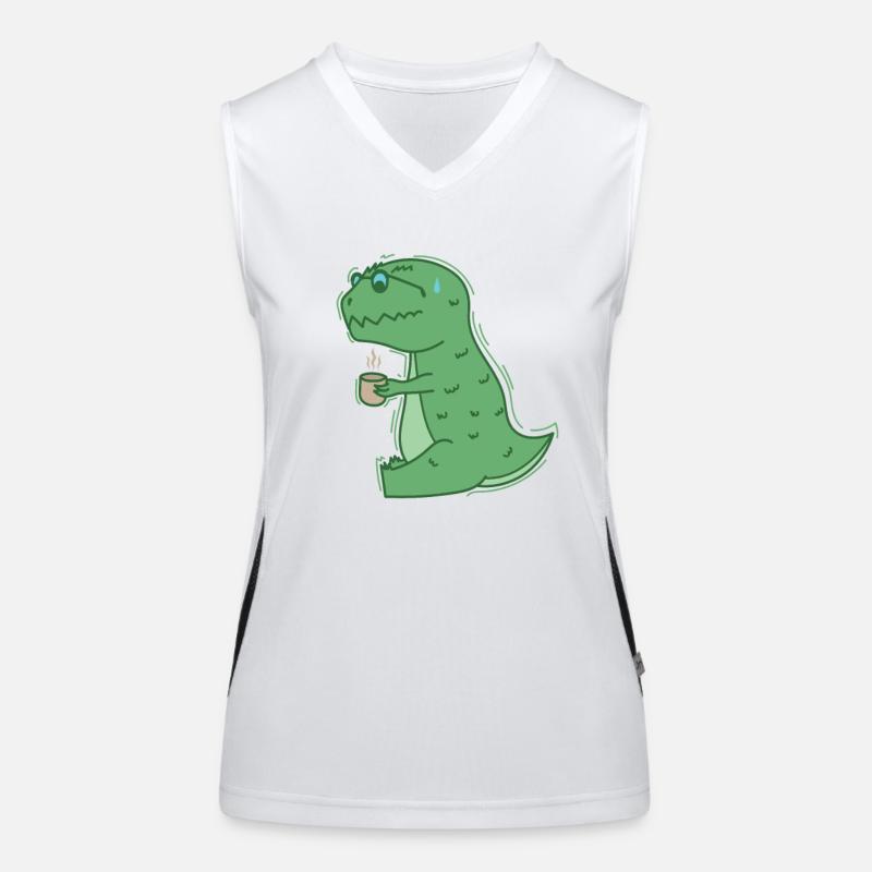 Dino drinks coffee dinosaur reptile - Women's Functional Contrast Tank Top - white/black