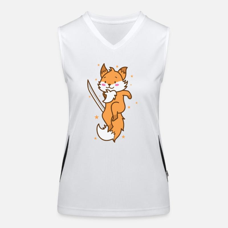 Fuchs mit Schwert lustiger Rotfuchs Tier Funktionelles Kontrast-Tank Top für Frauen