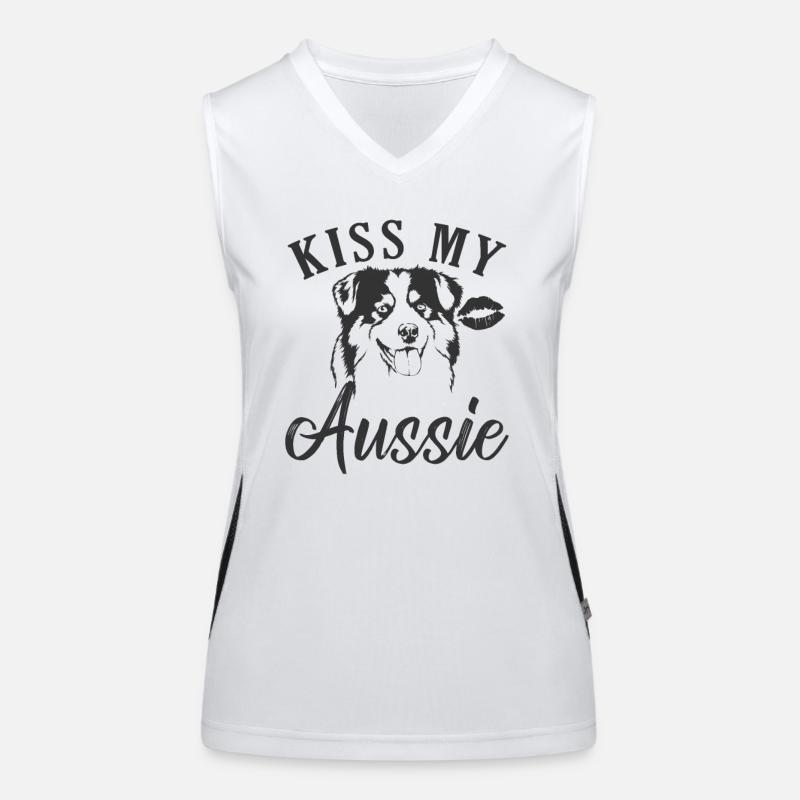 Kiss my Aussie Australian Shepherd Hund Funktionelles Kontrast-Tank Top für Frauen