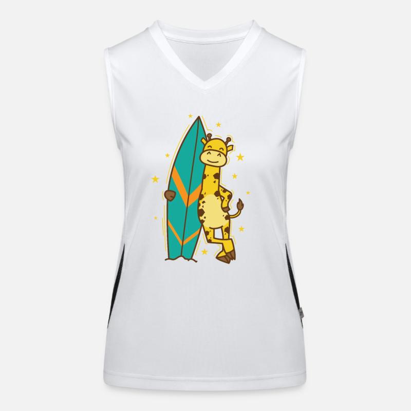 Giraffe mit einem Surfbrett Zoo Savanne Funktionelles Kontrast-Tank Top für Frauen