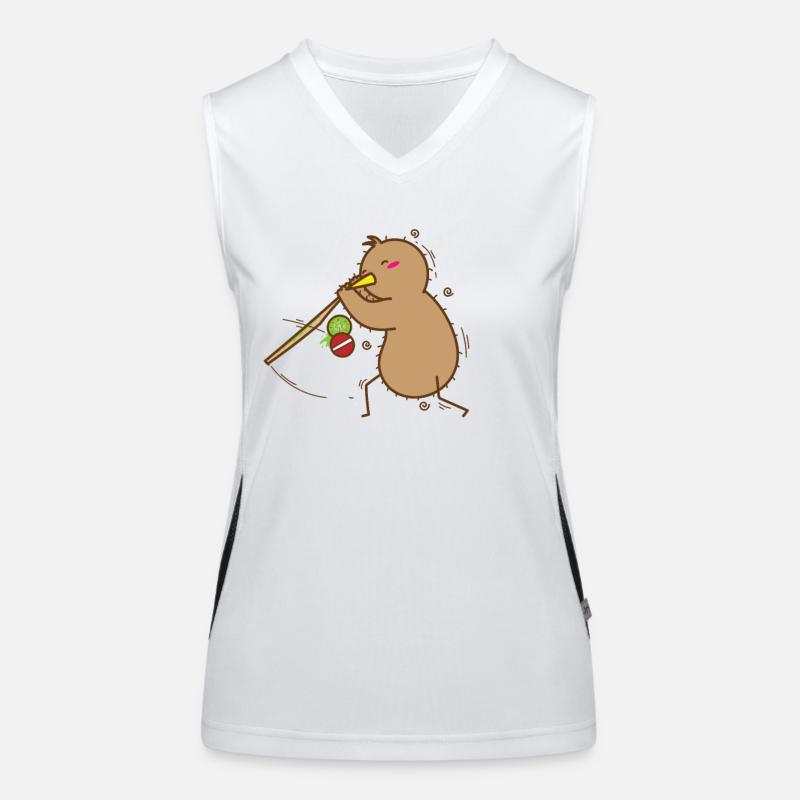 Kiwi plays with stick, bird and fruit Women's Functional Contrast Tank Top
