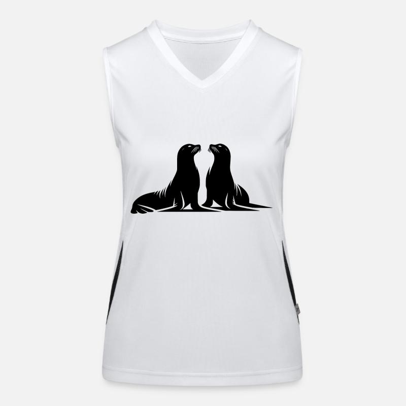 Phoques mignons sur la plage de la mer Débardeur respirant contrasté Femme