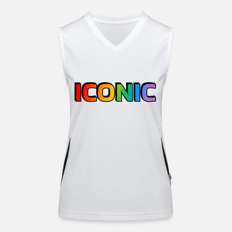 Regenbogen Text Ikonisch - Schwule Ikone - LGBT Pride Monat Funktionelles Kontrast-Tank Top für Frauen