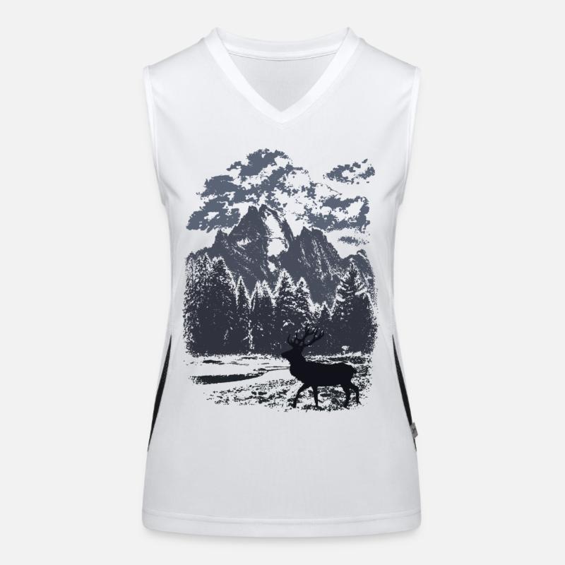 Mountain Forest and Red Deer (Blue) Women's Functional Contrast Tank Top