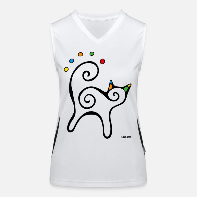 Chat noir stylisé points colorés Débardeur respirant contrasté Femme