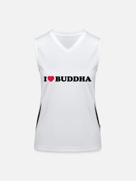 i love Buddha - Débardeur respirant contrasté Femme - blanc/noir - Devant