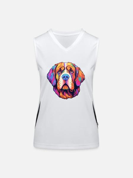 St Bernard Dog Breed Cartoon Kawaii Illustration - Women's Functional Contrast Tank Top - white/black - Front