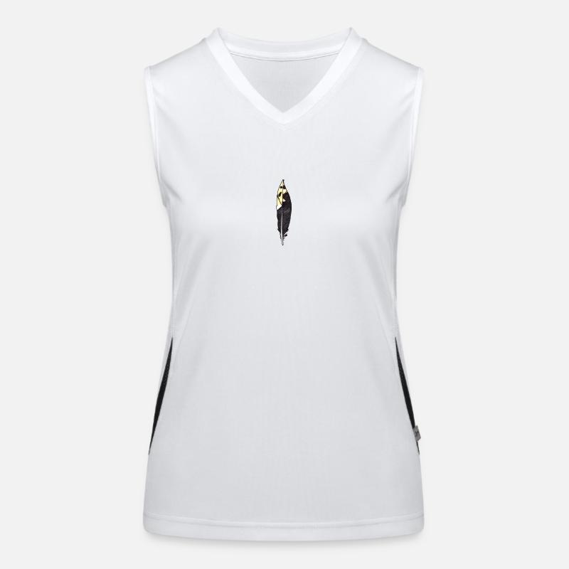 Small feather black hand-drawn (great spotted woodpecker) Women's Functional Contrast Tank Top