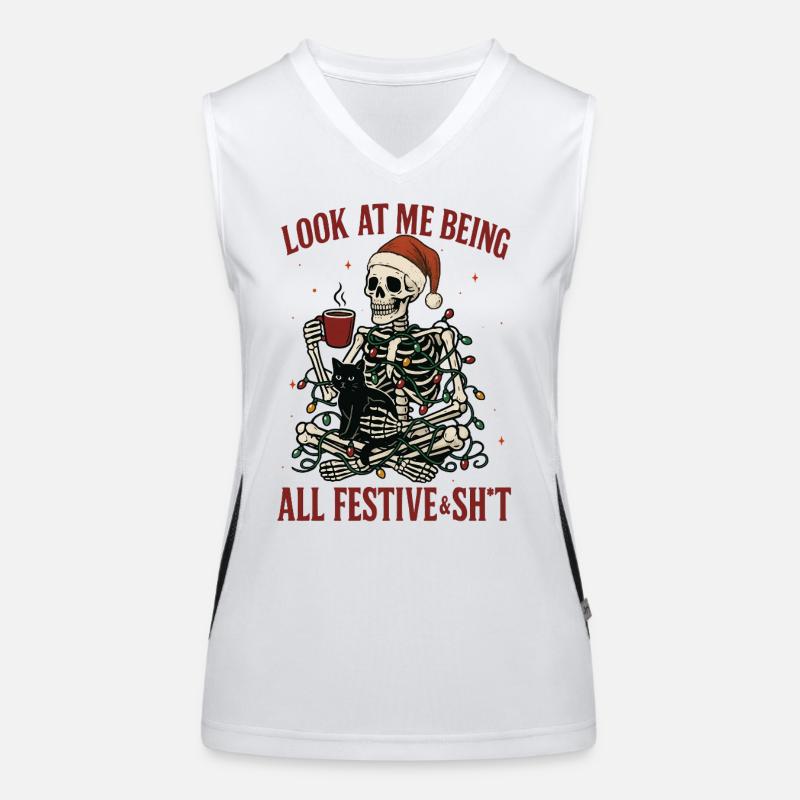 Festive Skeleton Cat Lights Women's Functional Contrast Tank Top