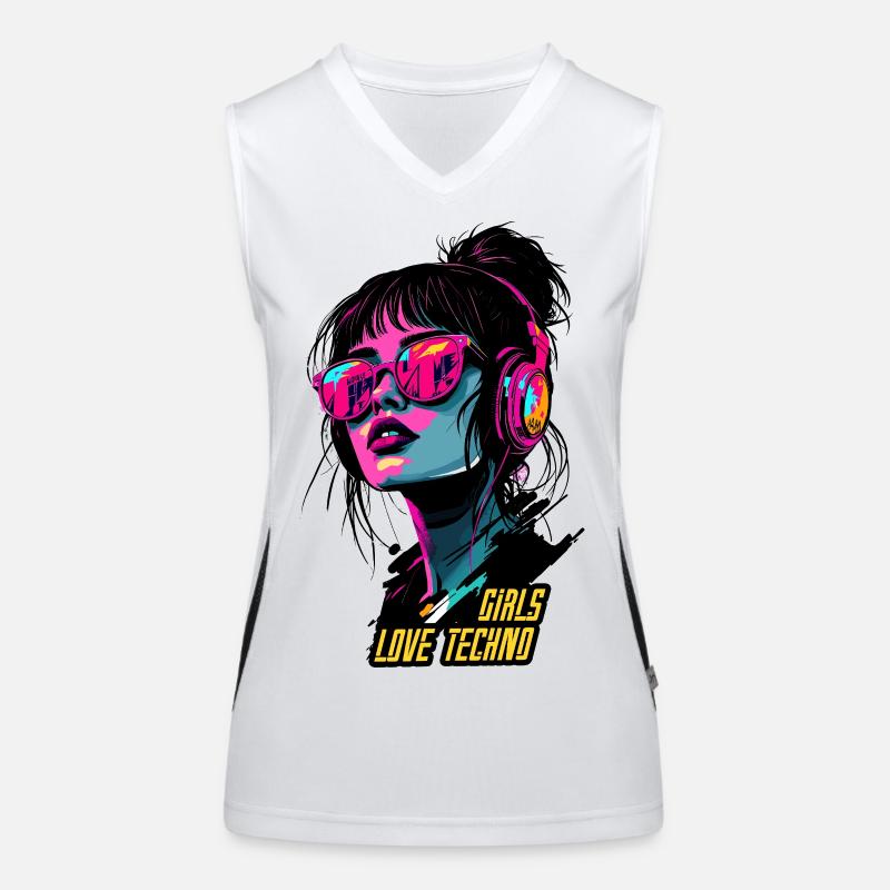 Neon Techno Mädchen Porträt Funktionelles Kontrast-Tank Top für Frauen