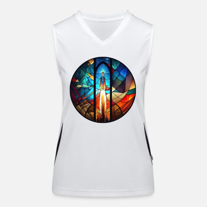 Rocket Space Rocket Launch Kirchenglass Buntglass Women's Functional Contrast Tank Top