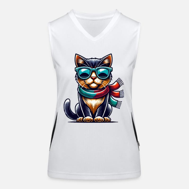 katze sonnenbrille comic Funktionelles Kontrast-Tank Top für Frauen