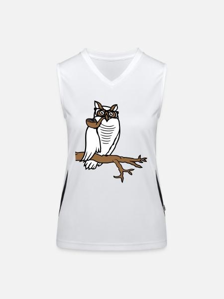 Owl Pipe Smoking Old Grandpa Eagle Owl Branch Tree Forest - Women's Functional Contrast Tank Top - white/black - Front
