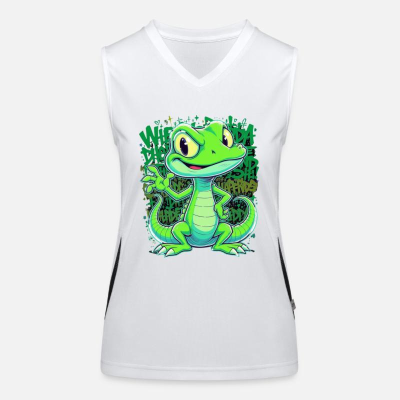 Fröhliche Echse – Witziger Comic Style Funktionelles Kontrast-Tank Top für Frauen