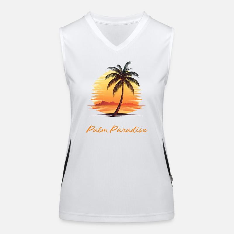 « Palm Paradise » cocotier au coucher du soleil Débardeur respirant contrasté Femme